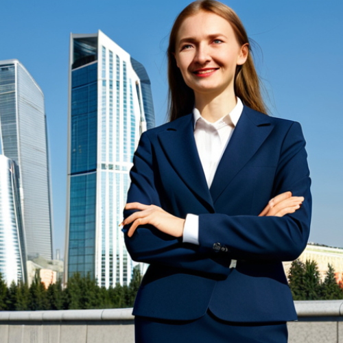 Home 31 **
A professional businesswoman in Moscow, fully clothed in a stylish yet modest business suit (skirt or pants are both acceptable), standing confidently in front of the Moscow City skyscrapers. The background features a clear, sunny day. She has a friendly, approachable expression. Perfect anatomy, correct proportions, well-formed hands, proper finger count, natural pose, professional photography, high quality, safe for work, appropriate content, professional, modest.
**