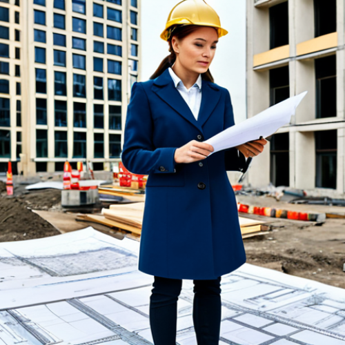 Home 29 **
"A professional female architect, fully clothed in a stylish yet modest business casual outfit, reviewing blueprints on a construction site in Moscow, Russia, safe for work, appropriate content, perfect anatomy, natural proportions, professional setting, family-friendly, high quality."
**