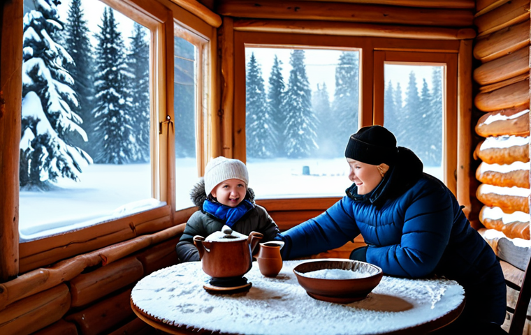 스토리텔러 직업의 만족도와 도전 과제 - **Image of a cozy winter scene in a Russian village:** A snow-covered Izba (traditional wooden house...