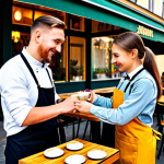 스토리텔러 실무에서의 창의적 문제 해결 사례와 전략 분석과 연구 - **A vibrant street cafe scene in Moscow, Russia, during golden hour. A fully clothed barista in a pr...
