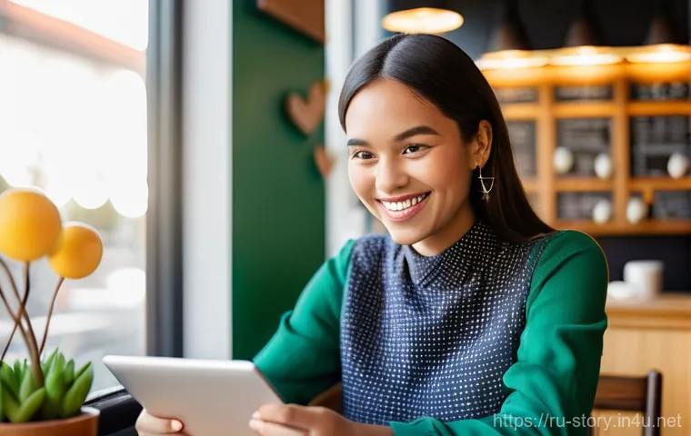 스토리텔러의 자기계발 방법 - **Prompt:** A vibrant and warm, medium shot of a young, confident female blogger (20s-30s, perhaps w...