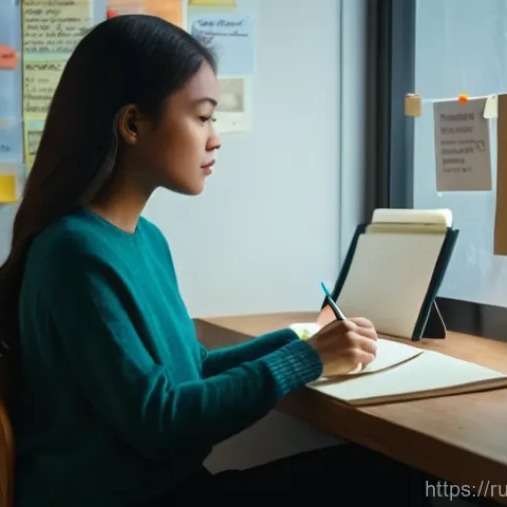 스토리텔러 실기 시험 합격을 위한 준비 팁 - **Prompt:** "A young woman, dressed in a comfortable yet stylish long-sleeved sweater and dark trous...