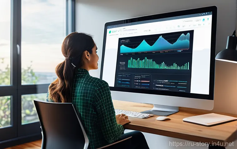 스토리텔러가 주목해야 할 콘텐츠 마케팅 동향 - A fully clothed young content creator, a woman in her late 20s, with a warm smile, is seated at a mo...