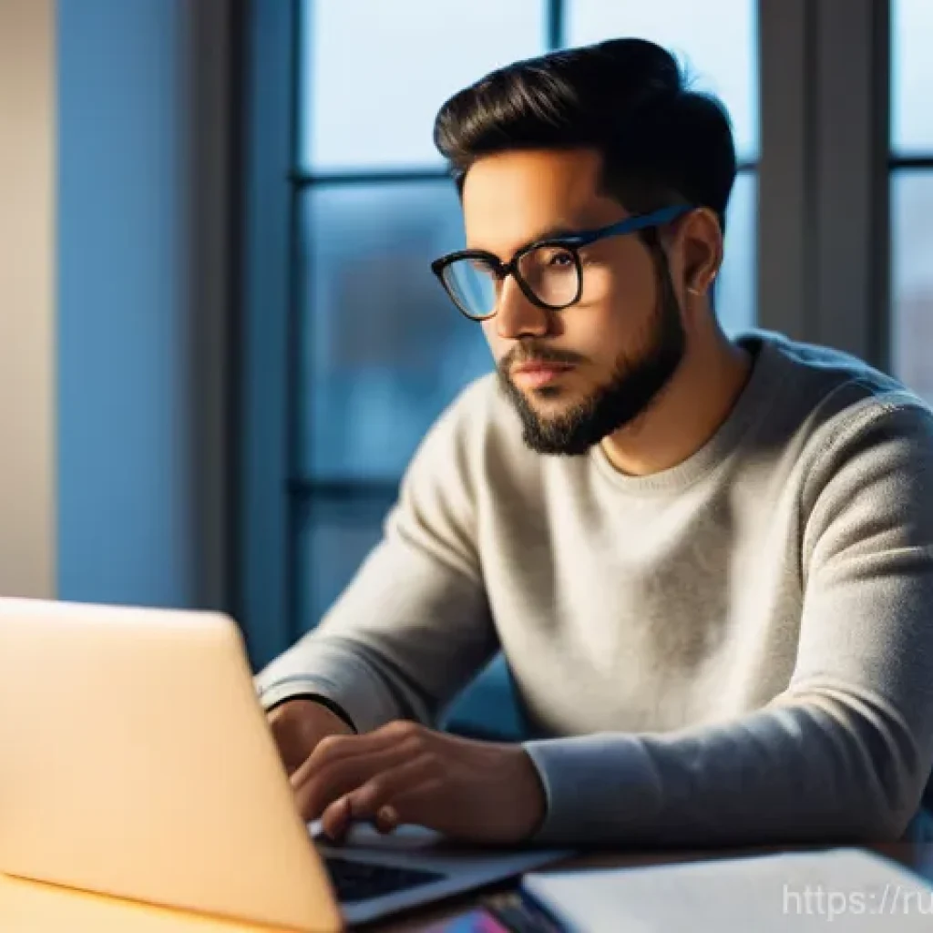 스토리텔러 관련 직업의 도전 과제 - **Prompt:** A young, thoughtful content creator, approximately 30 years old, sitting at a modern des...