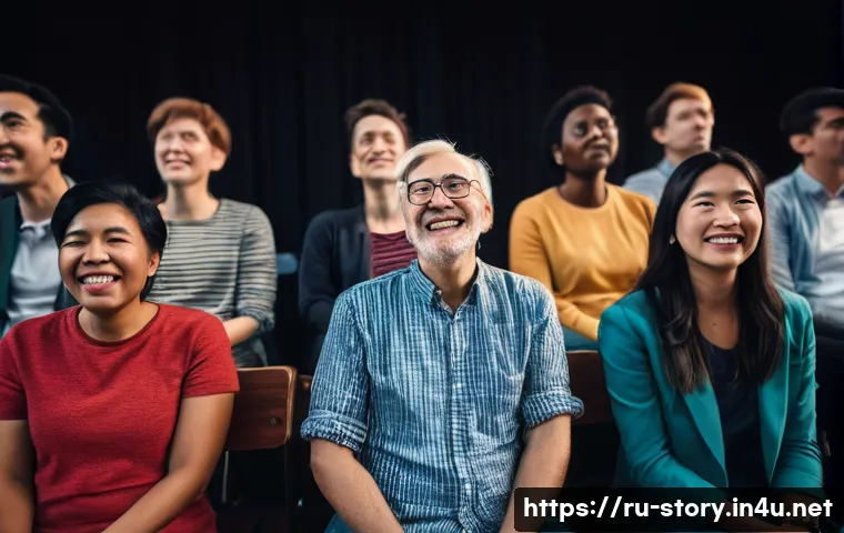 스토리텔러 실무에서 스토리 제작의 중요성과 사례 - **Prompt:** A dynamic, wide shot capturing a diverse audience (men, women, various ages and ethnicit...