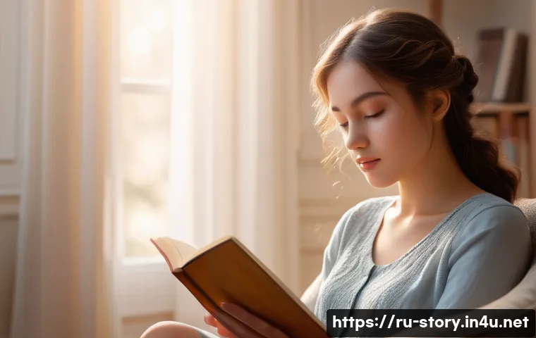 스토리텔러 직업을 선택한 이유 - A serene and thoughtful young woman, around 20 years old, dressed in comfortable, modest clothing, i...