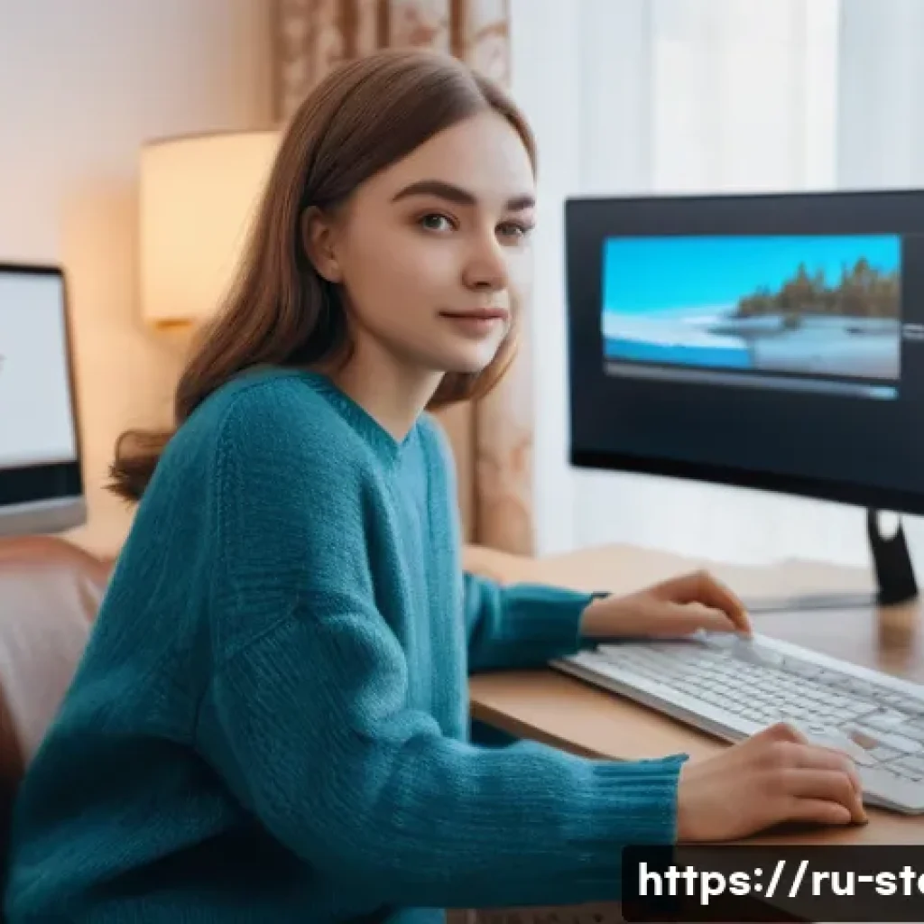 스토리텔러 관련 직무와 관련된 최신 트렌드 - A modern Russian content creator workspace scene showing a young adult woman with light skin and bro...