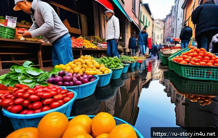 스토리텔러 직무에서의 창의적 사고 적용법 - A vibrant urban street scene from an unusual low-angle perspective, capturing the intricate details ...