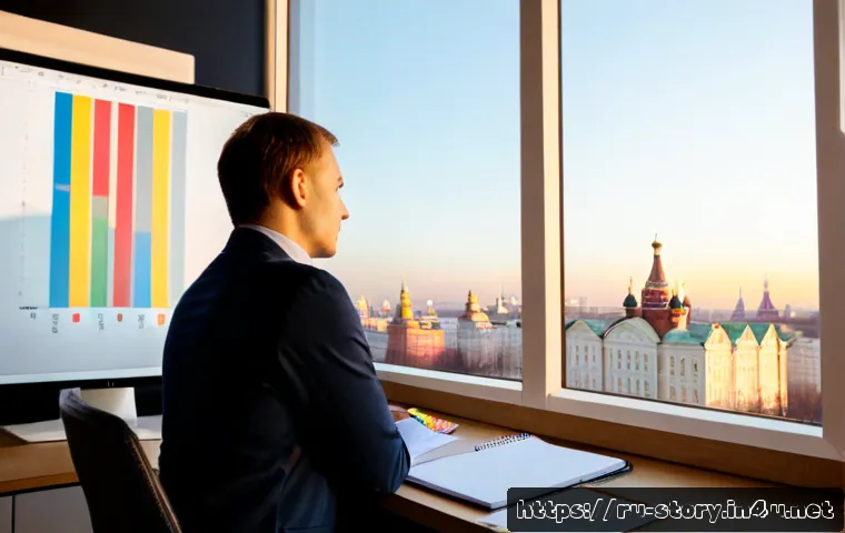 Home 17 스토리텔러 직무와 관련된 통계 분석 - Photorealistic editorial scene of a Russian storyteller and data analyst at a clean Moscow-style cre...
